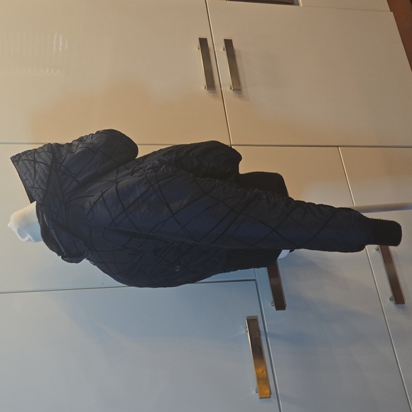 VTG Y2K Baby Phat Quilted Faux Fur Hoodie Bomber Jacket Blue Black Sz Large - Picture 4 of 16